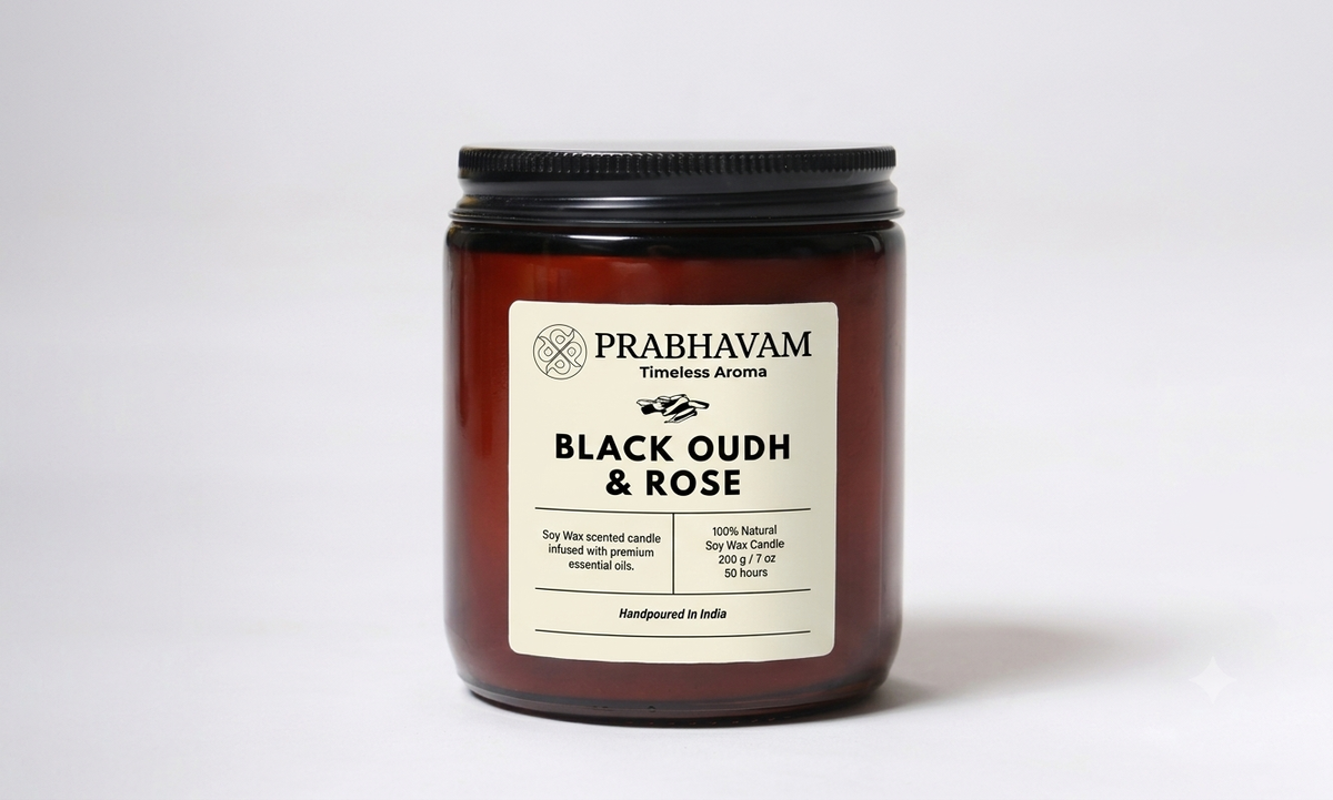Amber Jar Soy Wax Candles (200g each) | Black oudh and rose | Clean Long Burn with Natural Cotton Wicks thumbnail