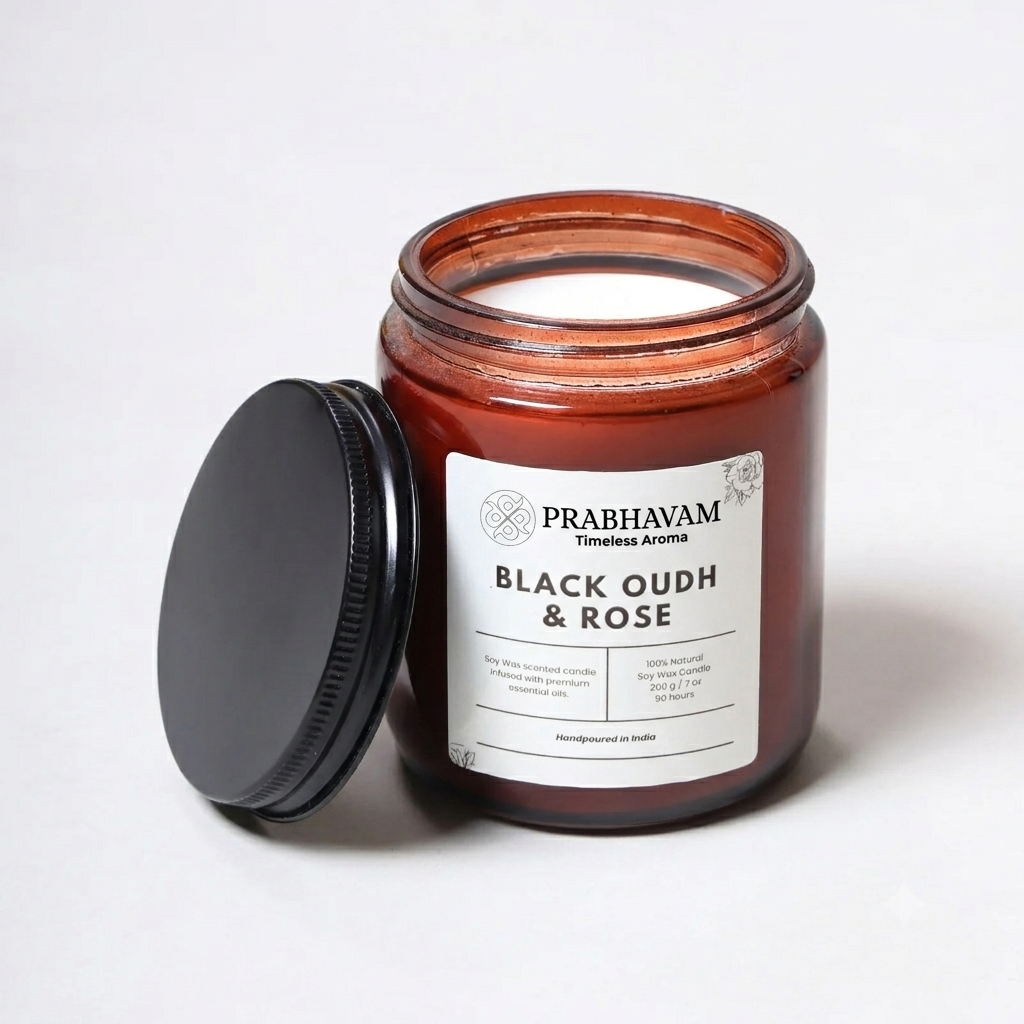Amber Jar Soy Wax Candles (200g each) | Black oudh and rose | Clean Long Burn with Natural Cotton Wicks thumbnail