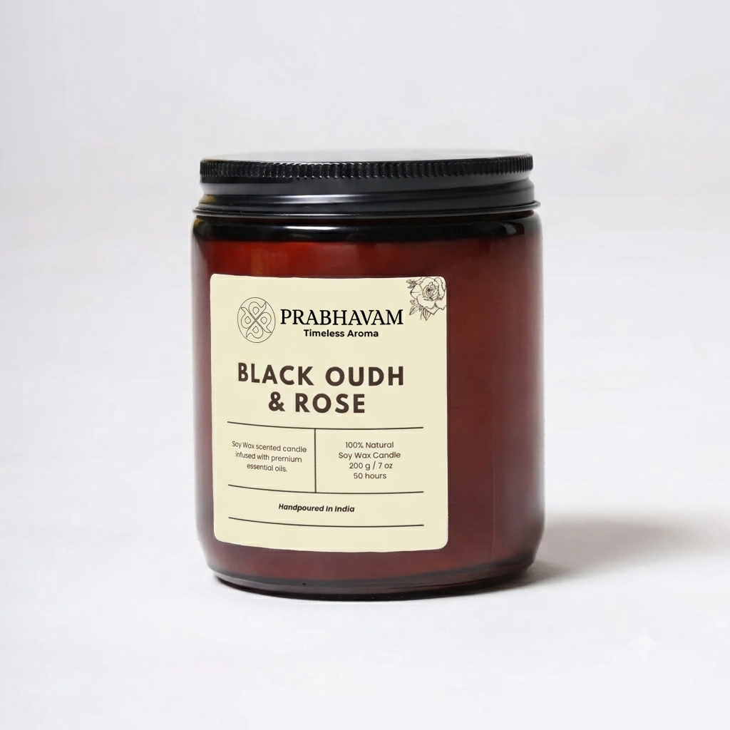 Amber Jar Soy Wax Candles (200g each) | Black oudh and rose | Clean Long Burn with Natural Cotton Wicks thumbnail