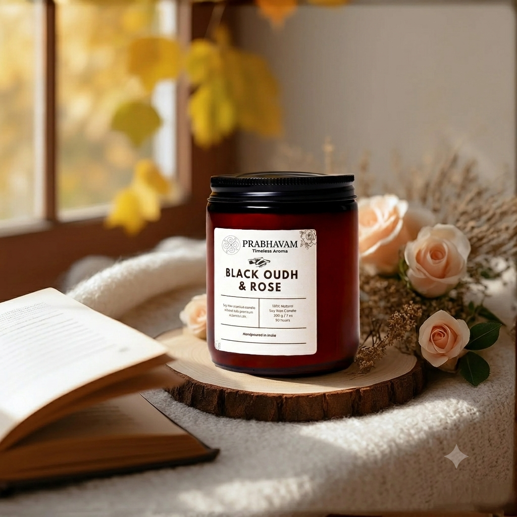 Amber Jar Soy Wax Candles (200g each) | Black oudh and rose | Clean Long Burn with Natural Cotton Wicks thumbnail