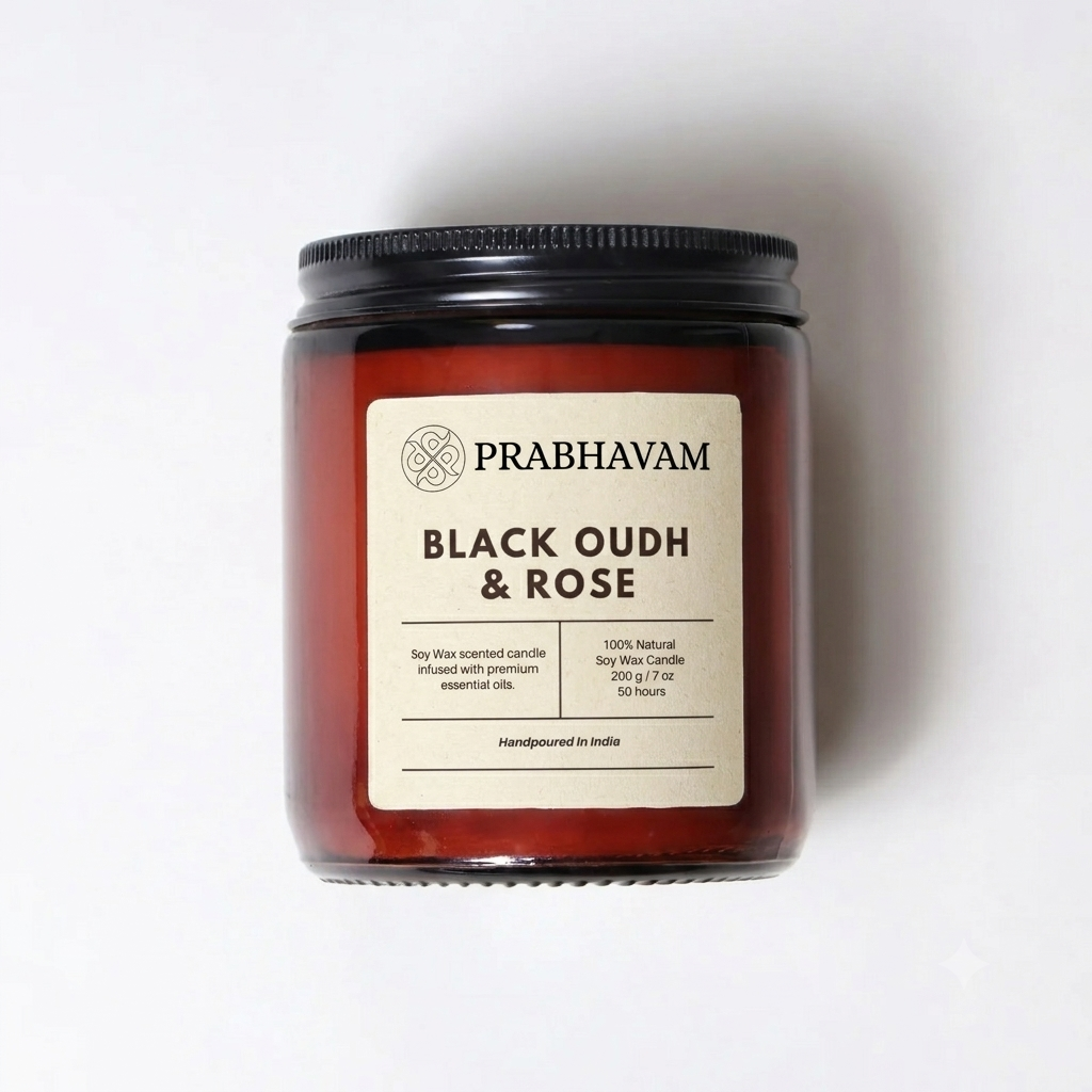 Amber Jar Soy Wax Candles (200g each) | Black oudh and rose | Clean Long Burn with Natural Cotton Wicks thumbnail
