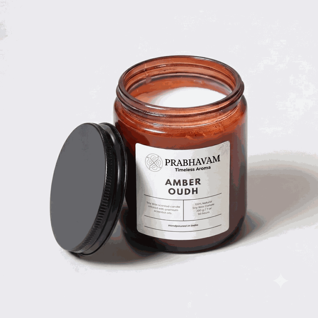 Amber Jar Soy Wax Candles (200g each) | Amber Oudh | Clean Long Burn with Natural Cotton Wicks thumbnail