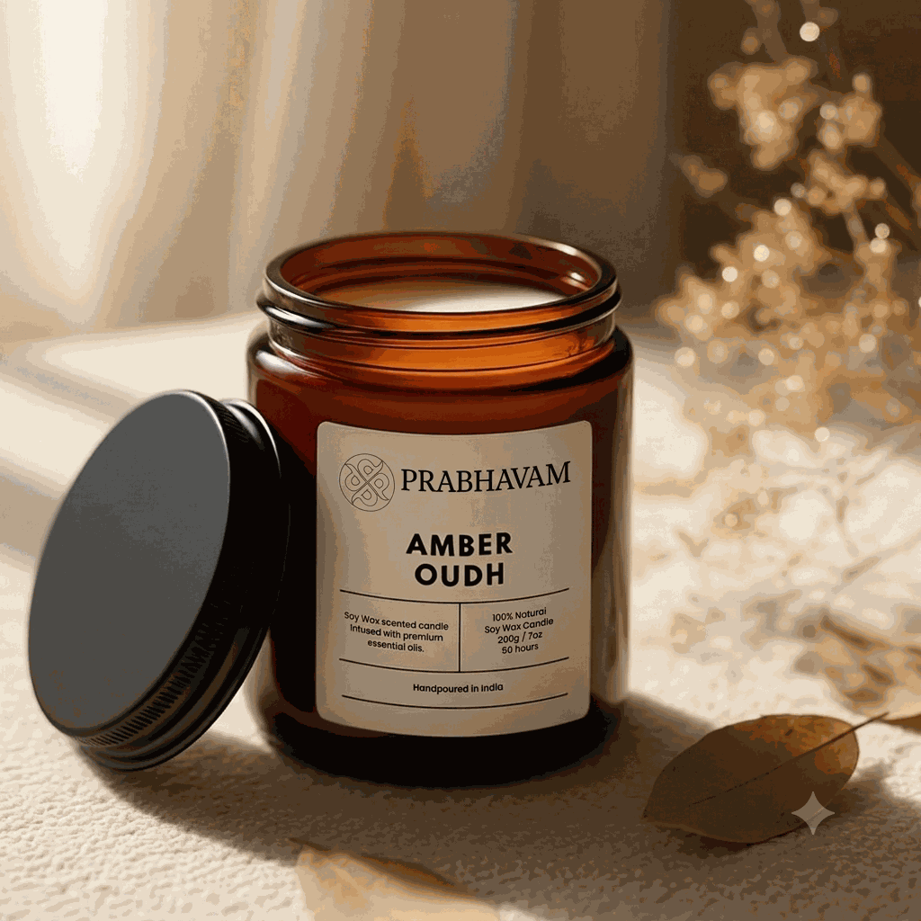 Amber Jar Soy Wax Candles (200g each) | Amber Oudh | Clean Long Burn with Natural Cotton Wicks thumbnail
