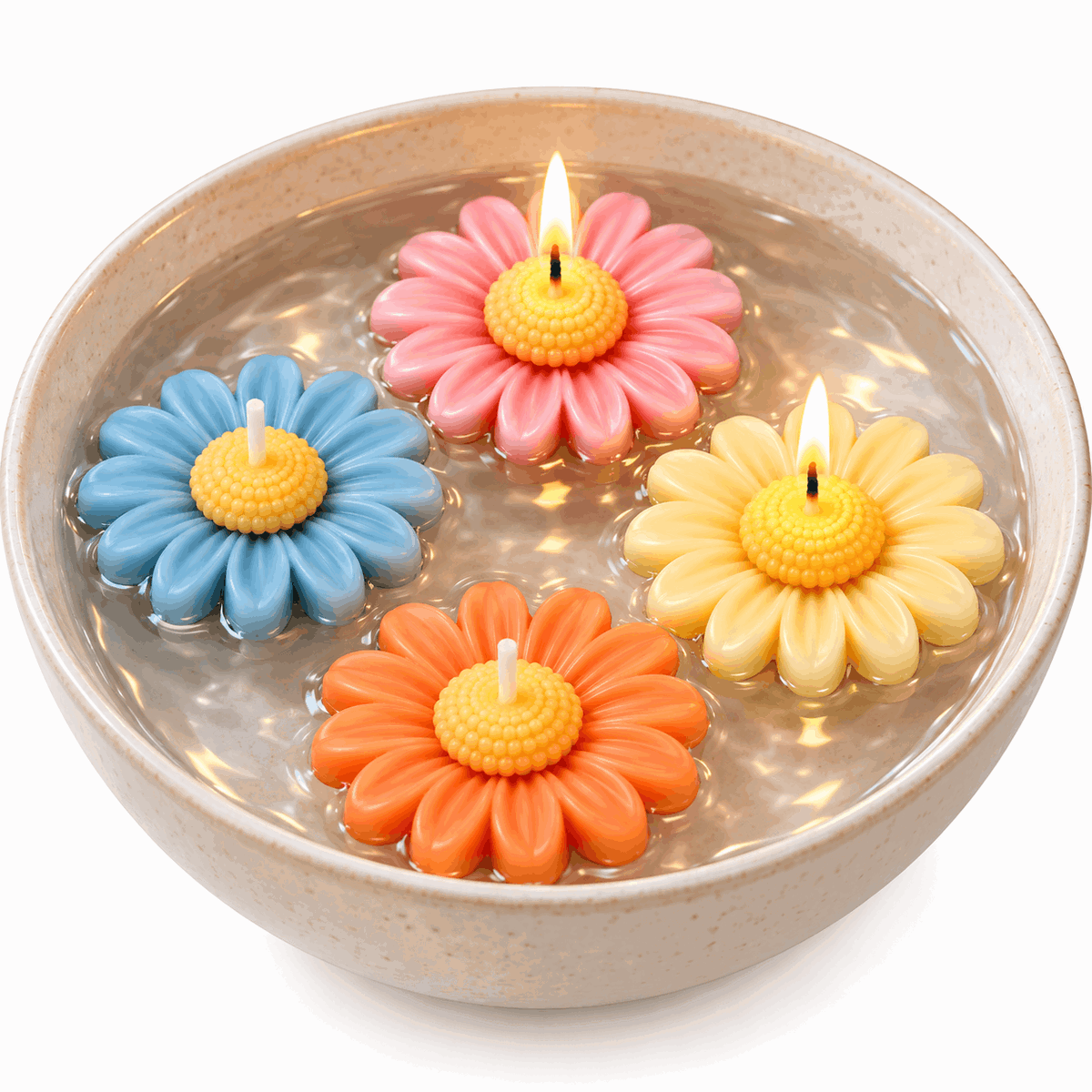 Daisy Floating Scented Candles | Set of 6 Colorful Flower Shaped Candles | Decorative Floral Tealight Candles for Home Décor, Diwali, Birthday Parties thumbnail