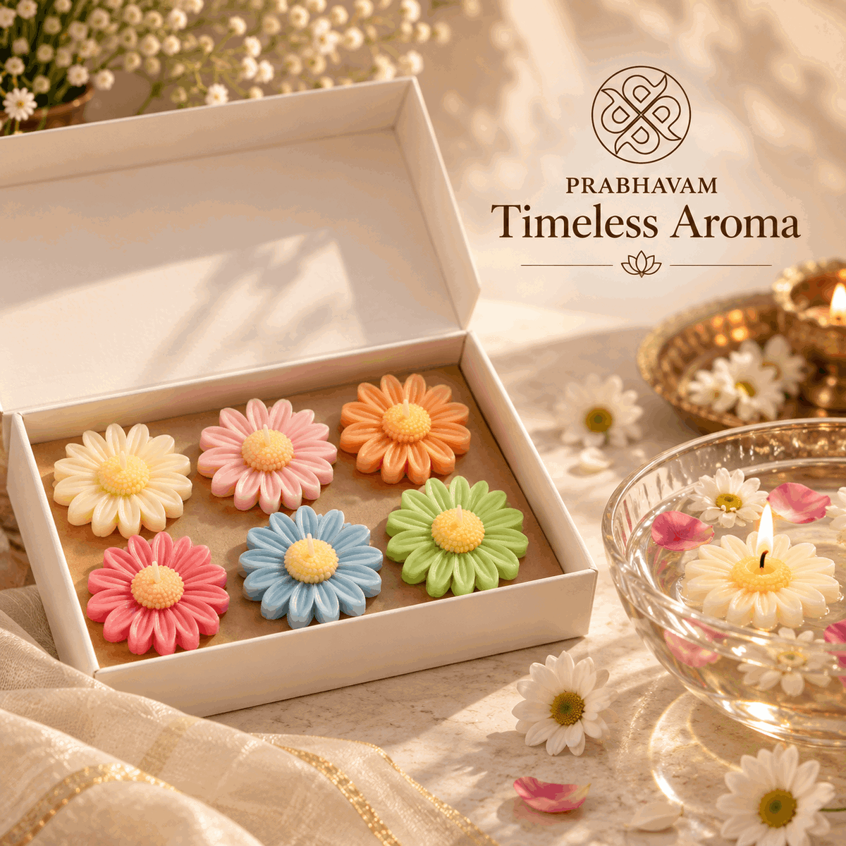 Daisy Floating Scented Candles | Set of 6 Colorful Flower Shaped Candles | Decorative Floral Tealight Candles for Home Décor, Diwali, Birthday Parties