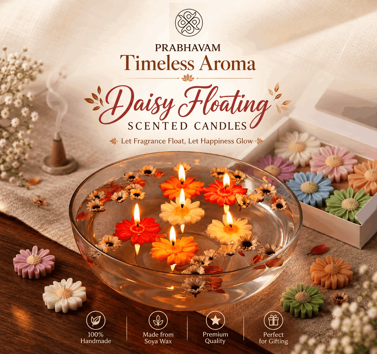 Daisy Floating Scented Candles | Set of 6 Colorful Flower Shaped Candles | Decorative Floral Tealight Candles for Home Décor, Diwali, Birthday Parties hover
