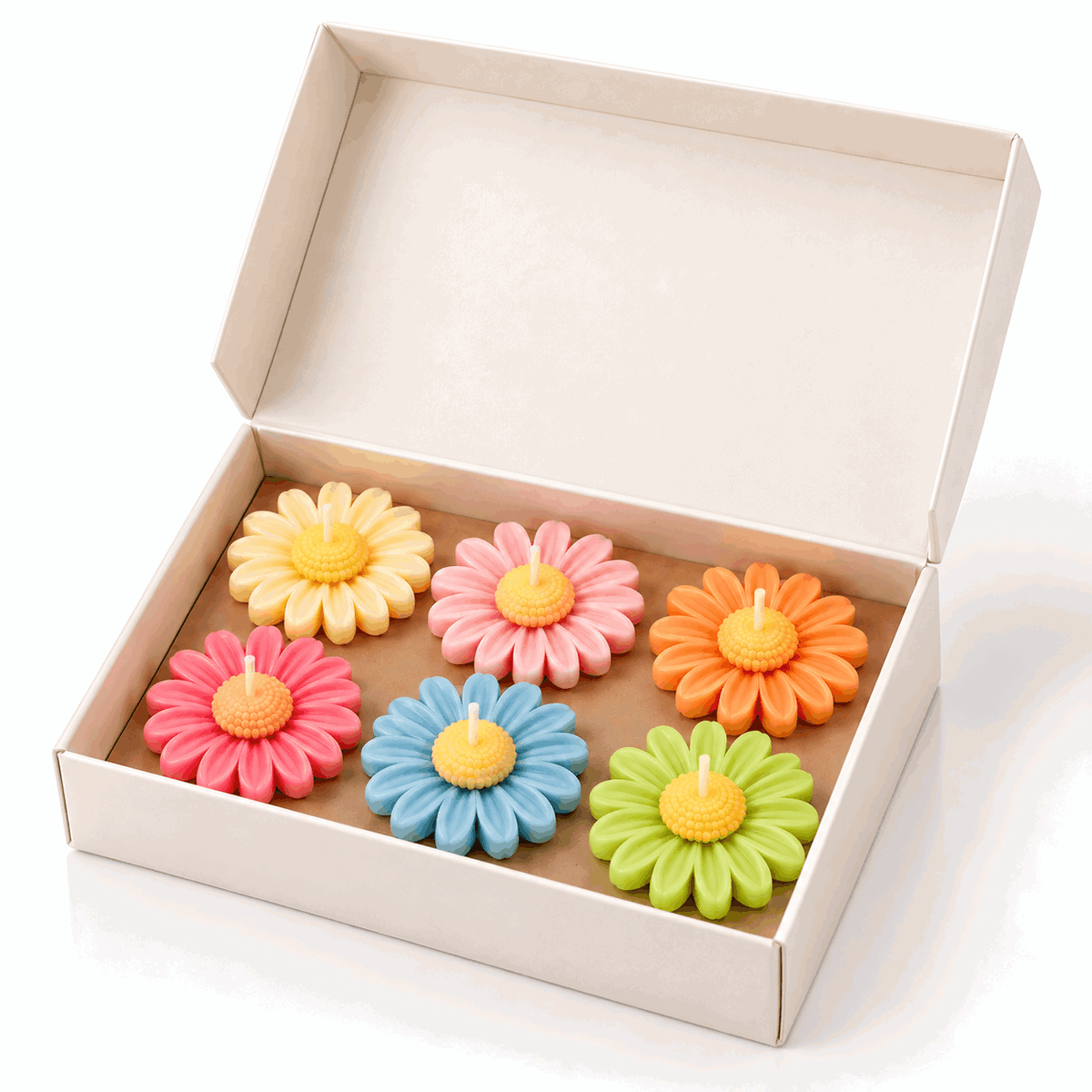 Daisy Floating Scented Candles | Set of 6 Colorful Flower Shaped Candles | Decorative Floral Tealight Candles for Home Décor, Diwali, Birthday Parties thumbnail