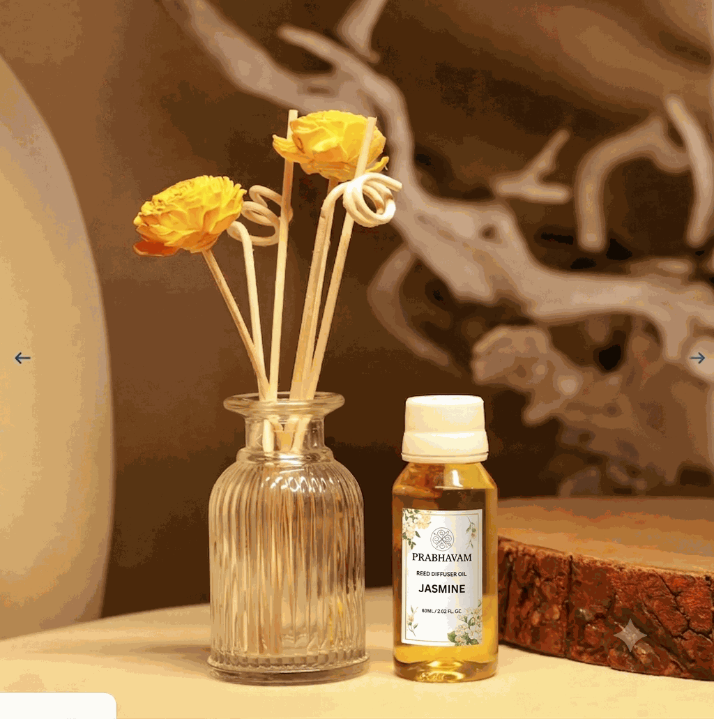 Reed Diffuser (Pack - 60 ML) | Jasmine Fragrance | Eco-Friendly with Natural Rattan Sticks