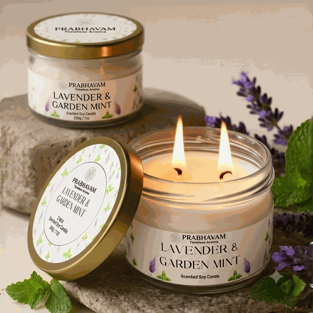 2-Wick Luxury Glass Jar Candle | Lavender & Garden Mint | Double the Glow, Double the Ambience
