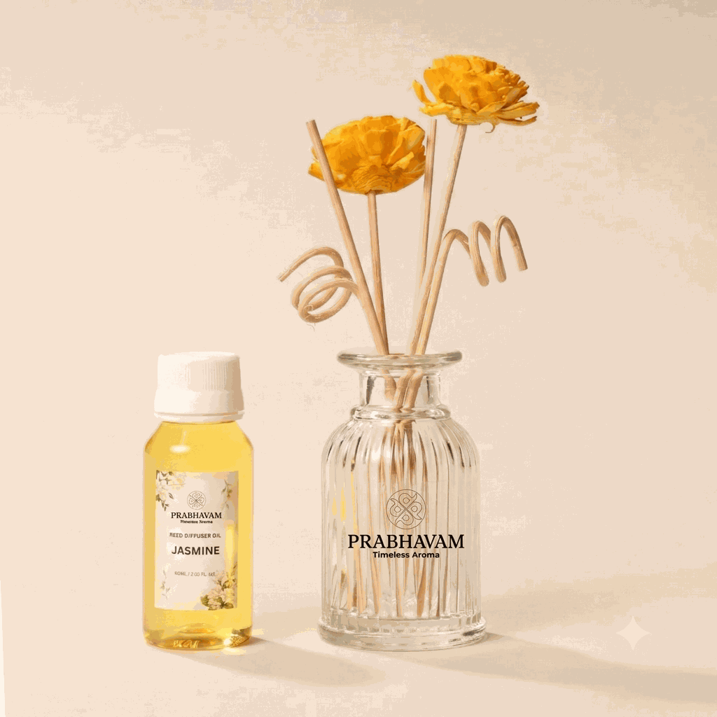 Reed Diffuser (Pack - 60 ML) | Jasmine Fragrance | Eco-Friendly with Natural Rattan Sticks thumbnail
