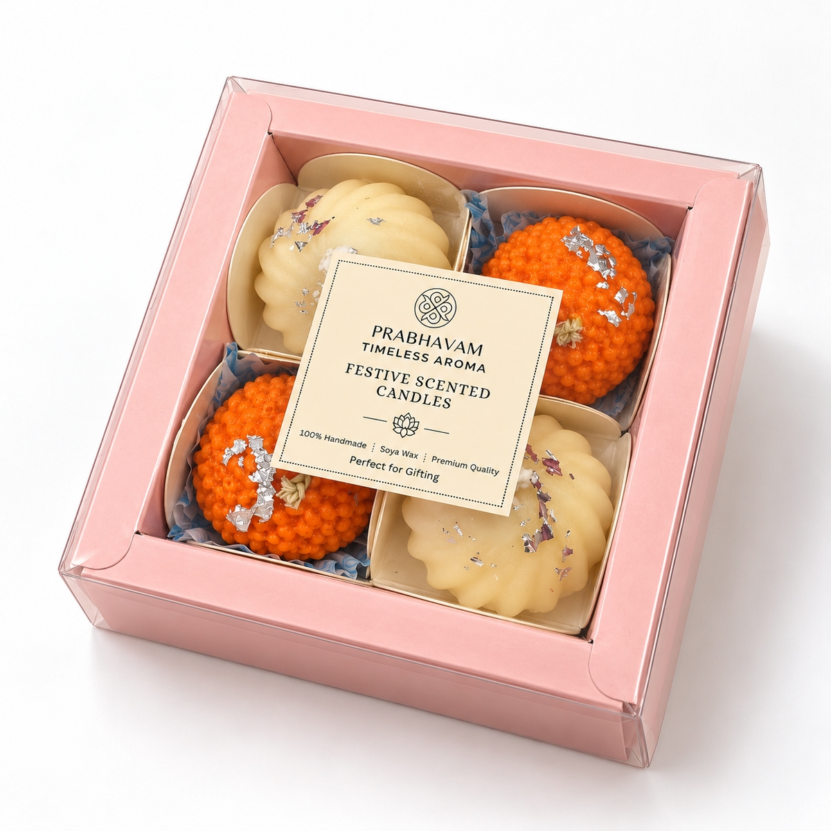 Festive Scented Candles | Pack of 4 | Sweet Shaped Candles | 2 Laddoo Candles | 2 Modak Candles thumbnail